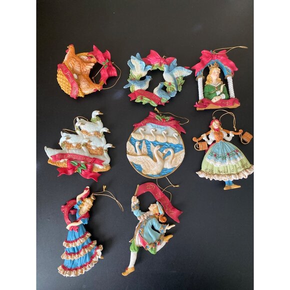 1990s Silvestri Twelve Days of Christmas Ornament Set Partial Set of 8 Vintage H - Picture 1 of 11